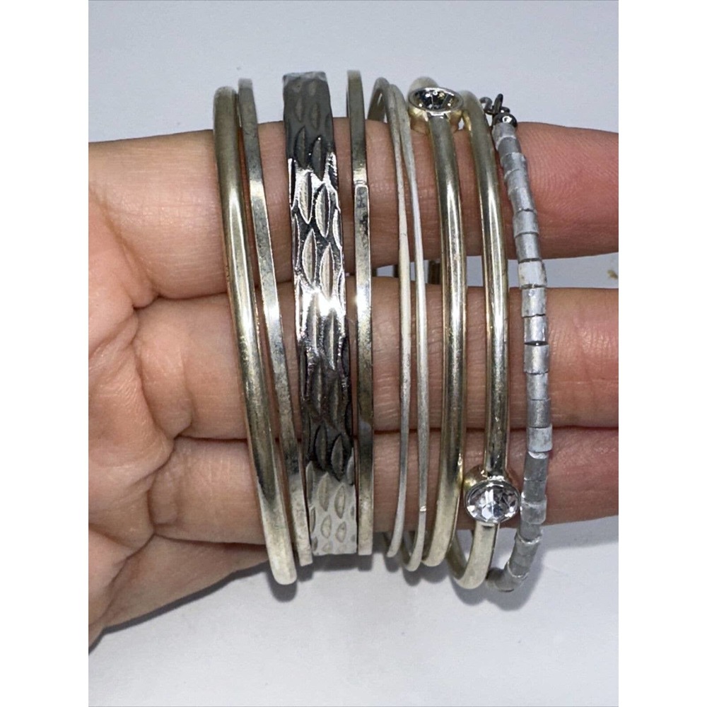 Bangle Bracelet Lot Stackable Rhinestone Grey Bea… - image 1